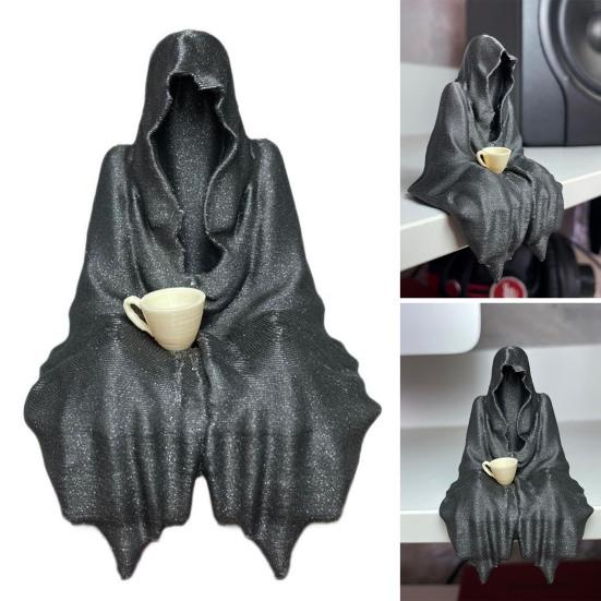 Halloweenská černá róba ozdoba strašidelná gotická figurka Smrtky socha skulptura sváteční párty domácí kancelář stolní dekorace