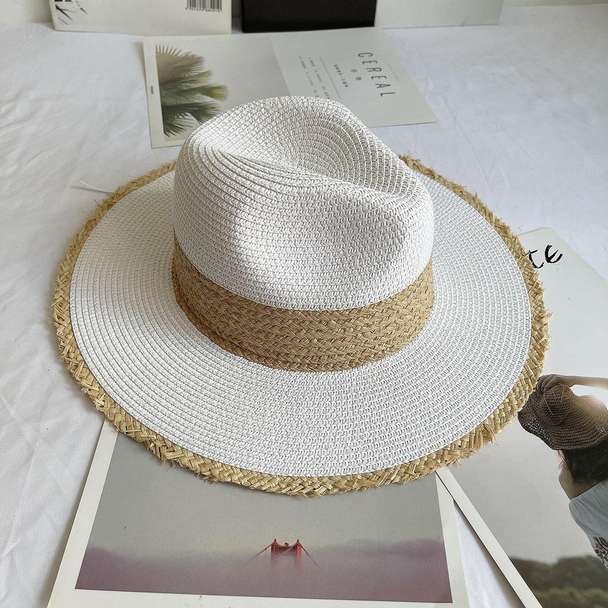 Fringed Brim Panama Hat Wide Brim Sun Hats for Women Straw Fedoras Beach Hat Wide Brim Roll up Straw Hat Kentucky Derby Sun Hat белый