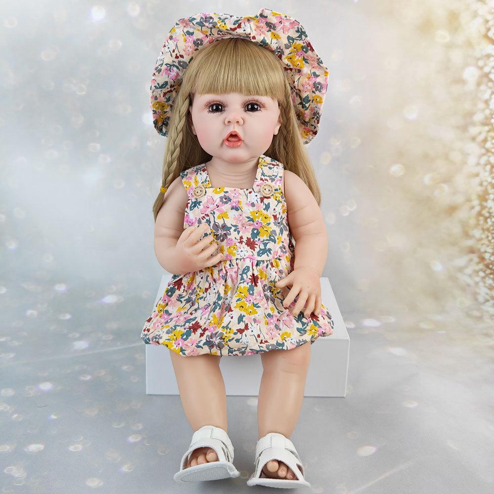 Realistic 55cm 22inch Soft Silicone Reborn Baby Doll With Clothes Magnetic Pacifier Feeding Bottle Set Handmade Girl Birthday Gift