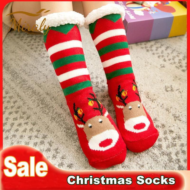 Christmas Floor Socks Women Winter Thick Slipper Socks with Grippers Non Slip Warm Fuzzy Socks Home Sleeping Stocking Xmas Gifts