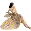 Printed Suspender Halter Bow Japanese Vacation Seaside Dress Feeling Loose Big Skirt Beach Skirt Summer