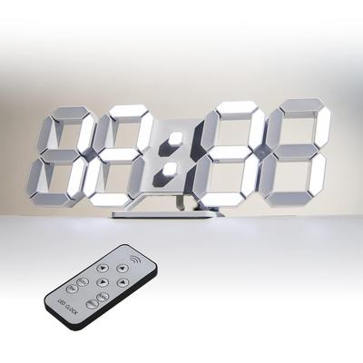 KOSUMOSU Digital Clock LED Wall Table Brightness Auto Sensor 3D Alarm 10-Inch Remote Control Night Lamp Year Month Day Temperature Display White (AC