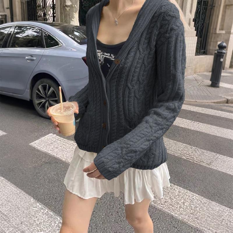 Hooded Casual Simple Button Long-sleeved Shirt Jacket Knitted Women's Casual Warm Top