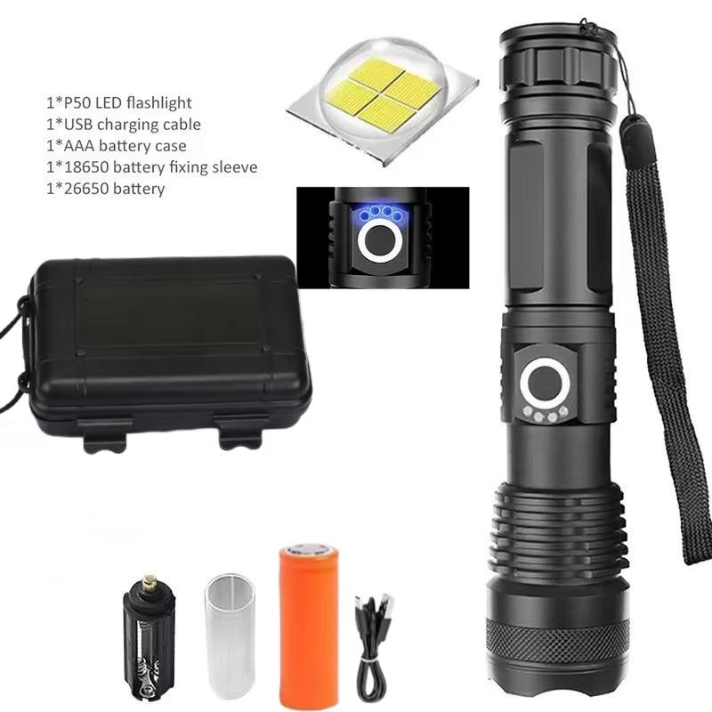 Ultra-high Power Rechargeable Tactical Flashlight Zoomable Aluminum Alloy Torch Outdoor Camping Fishing Hunting Emergency Gear
