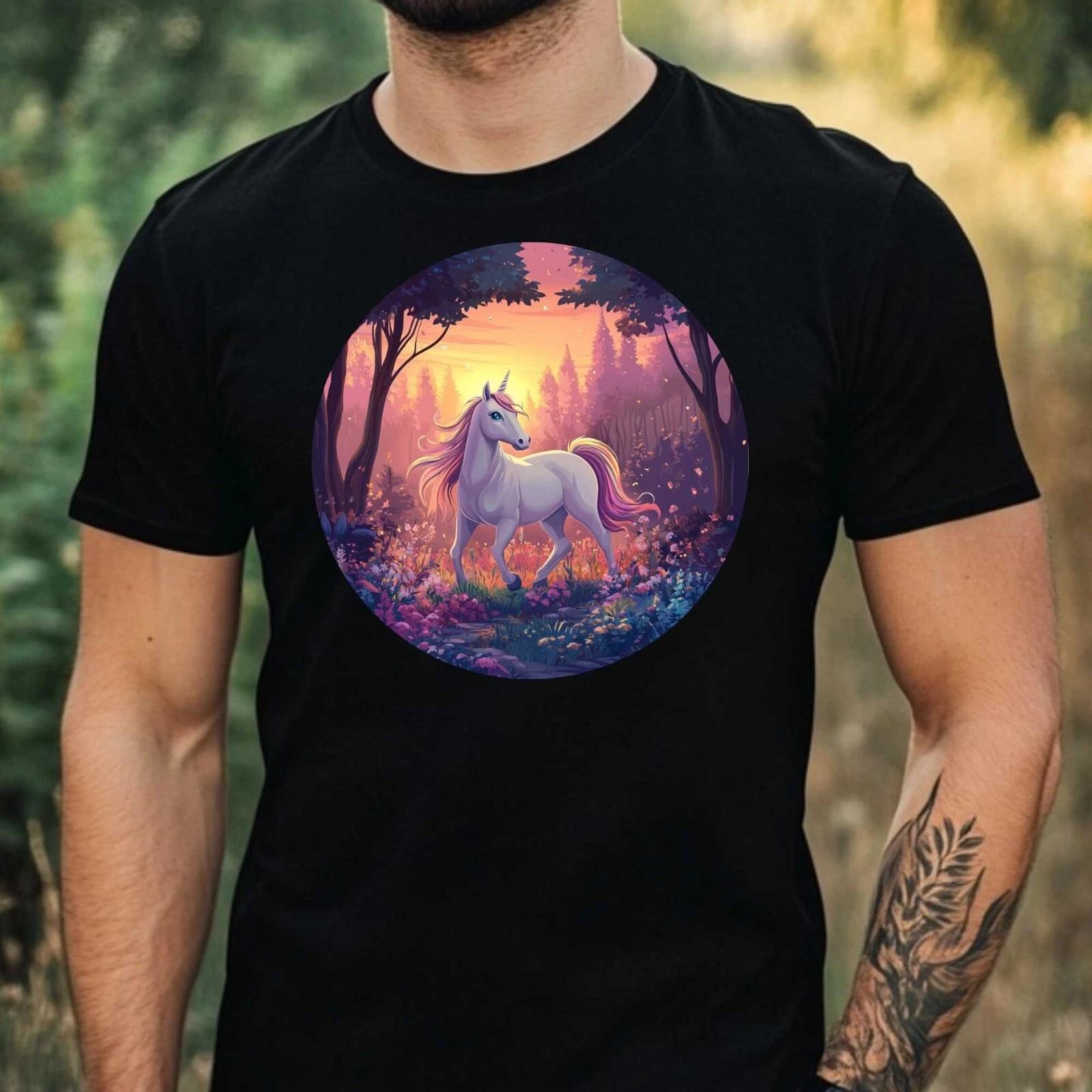T-Shirt Herren Einhorn im Wald Motiv Baumwolle Größe XS bis 5XL XS