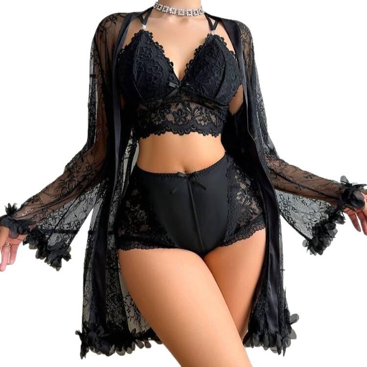 Sexy Large Size Erotic Underwear Suspender Loose Version Home Pajamas French Solid Color Sexy Suit