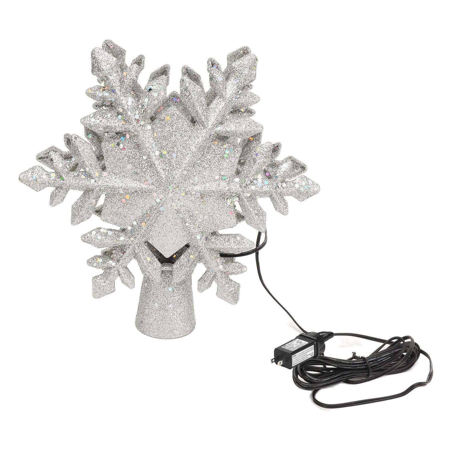 

Срібна ялинка зі сніжинкою, освітлена 3D ПВХ ялинка з поворотним проектором, світло-срібляста US Plug 110V