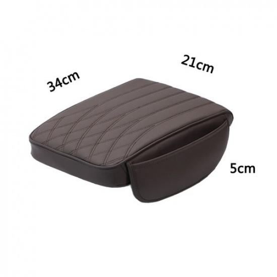 PU Leather Car Armrest Cushion Cover Center Console Box Pad Protect & Pocket Kit