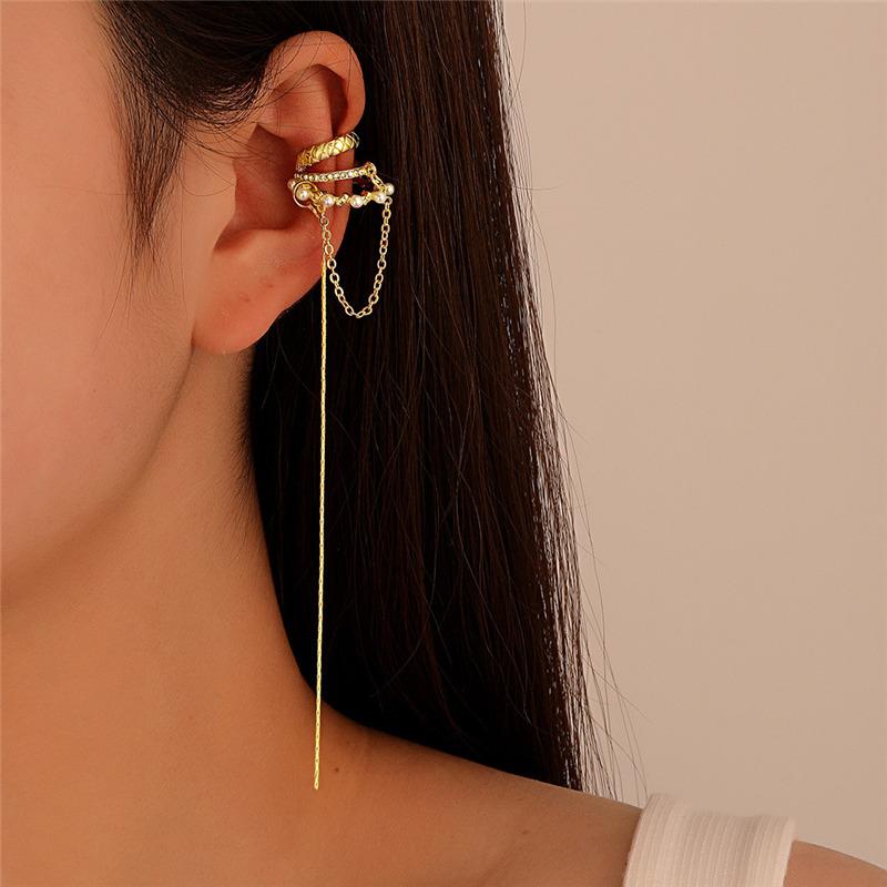 Rock Vintage Zircon Star Chain Tassel Clip Earrings For Women Unisex Minimalist Fake Piercing Earbone Ear Cuff Jewelry Gifts