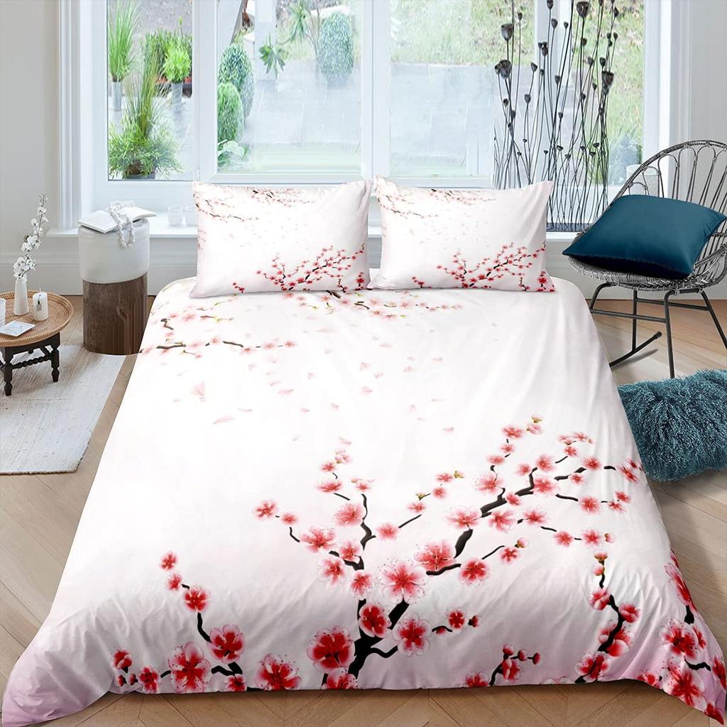 Comforter Plum Blossom Flower Floral Comforter For Kids Teens Women Butterfly Branches Ink Style Warm And Comfortable