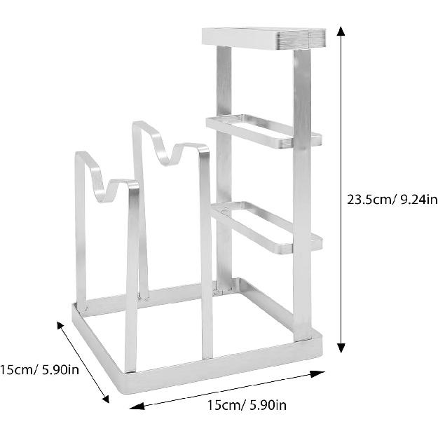 Stainless Steel Pot Lid Stand and Chopping Board Rack for Kitchen Countertop Organization, Storage Block, Space-Saving Cooking Accessory