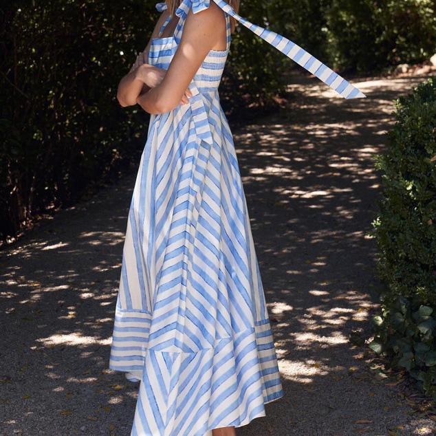 Women Spring Sleeveless Striped Print Suspender Camisole Dress Summer Casual A-Line Backless High Waist Large Swing Long Dresses S-XL