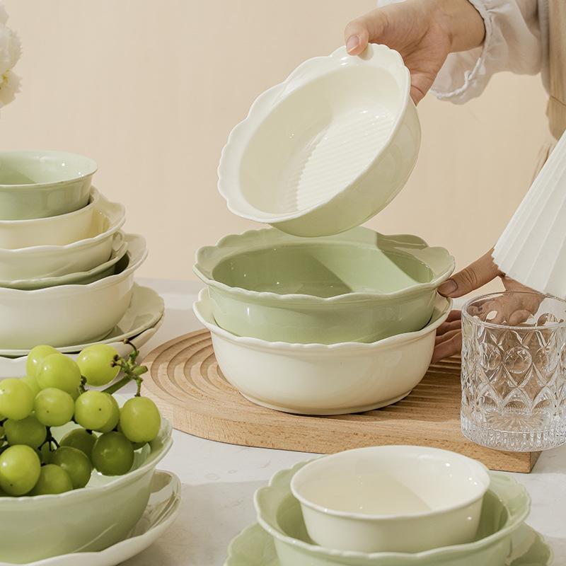 Underglaze Cream Style Tableware Dish Set Household Rice Bowl New Small Fresh New Value Rice Bowl Plate