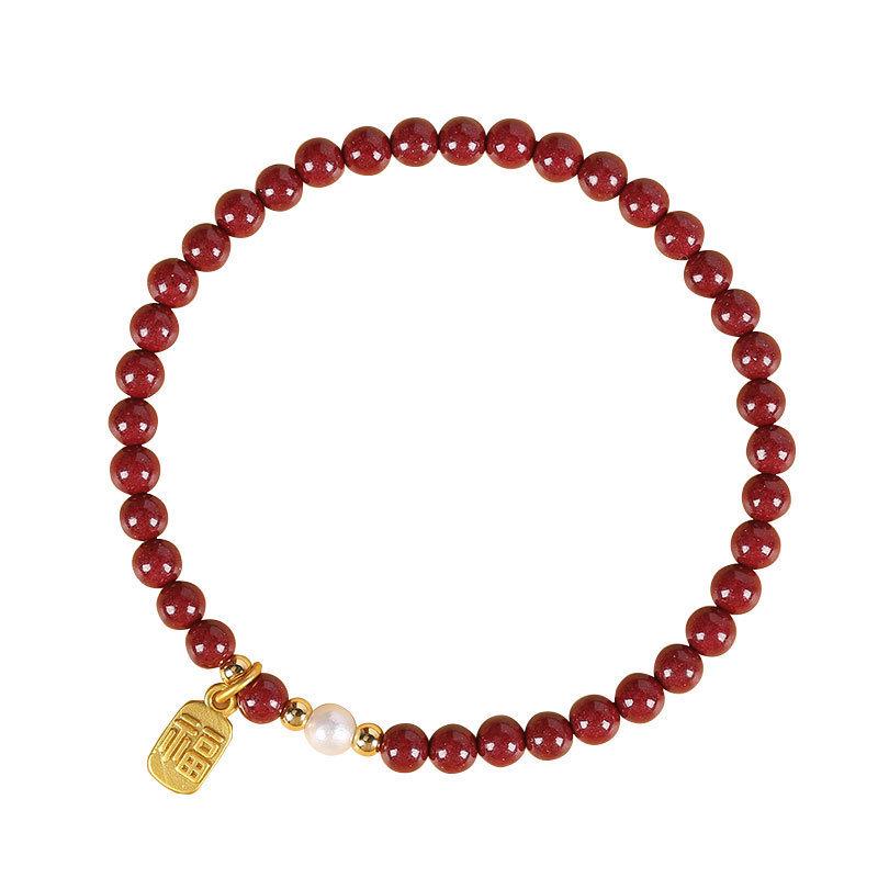 Natural Cinnabar Purple Gold Sand Women's Bracelet - Emperor Sand & Pearl Fu Design