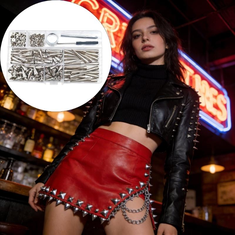 105Pieces Multiple Size Alloy Punk Rivets Set Including Tool and Case for Crafting Clothing Designs