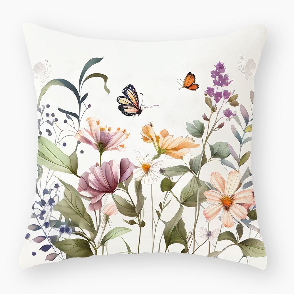 

New Plant And Flower Print Pillow Cover Home Sofa Bedside Pillow Cushion Cover Car Seat Cushion Cover Premium A peach skin velvet 45x45cm