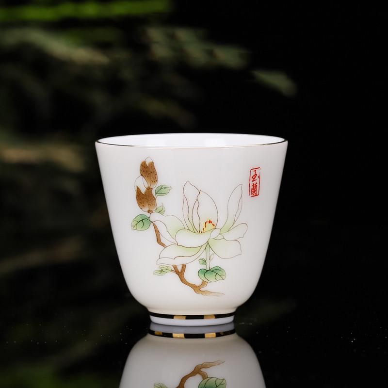 

Chinese Ceramic Teacup Travel Personal Meditation Cup Hand Painted Lotus Leaf Tea Bowl Pu er Master Cup Tea Set Accessories 65ml 5.3X5CM 65ML
