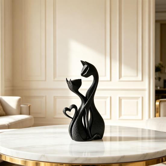 3D Printed Couple Cat Sculpture, Abstract Double Cat Figurine, Minimalist Modern Cat Decoration for Table, Aesthetic Gift for Cat Lovers