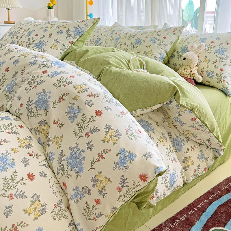 Bedding Four-piece Set Printed Skin-friendly Water Wash Sheets Quilt Cover Pillowcase Set