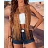 Bohemian Fringe Vest Women's Stylish Outerwear Soft Polyester Cowgirl Western Costume For Everyday Wear