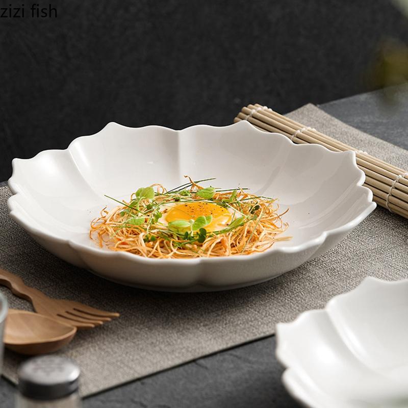 Ren Vit Keramisk Petal Djup Tallrik Hög Skönhet Salladstallrik Dessert Snacks Tallrik Pastatallrikar Molekylär Mat Specialitet Porslin