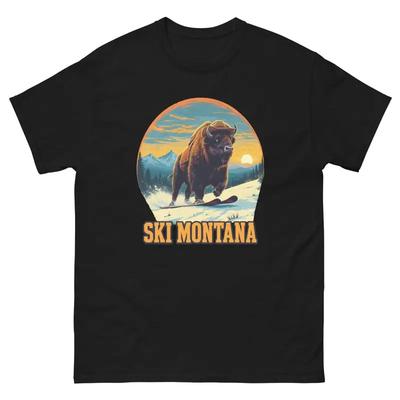 Ski Montana Bison Skiing Skier Animal T Shirt