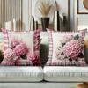 Pink Hydrangea Patterned Plaid Cushion Covers for Home Polyester pillowcase, sofa decorative cushion cov Headboard Pillow