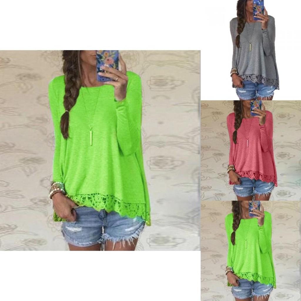 Versatile Femme Blouse Manches Longues Dentelle Sweat Lche T-shirt For Everyday Wear