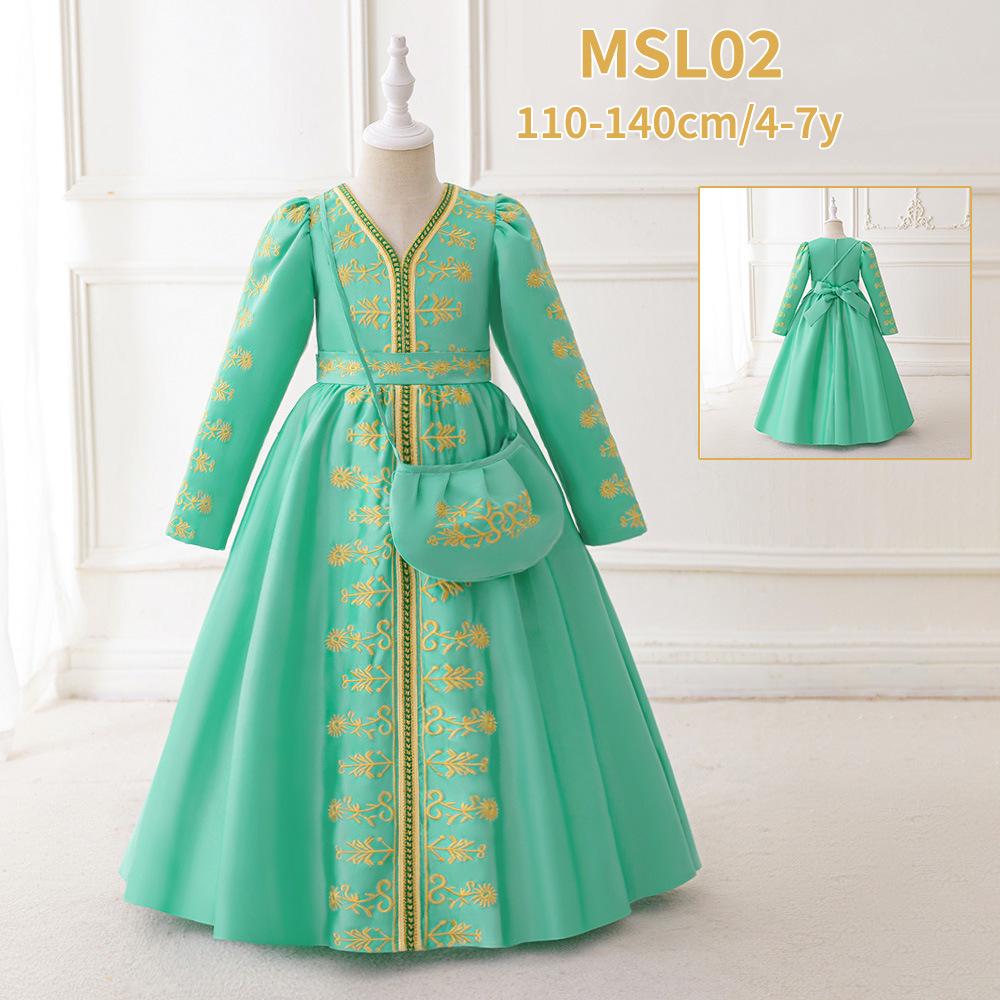 Children's Formal Embroidery Dress with Waist-Cinching Bow
