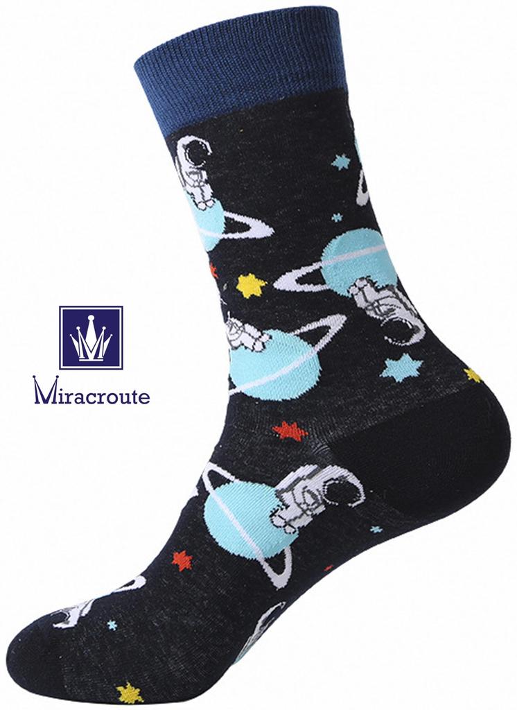 Set Space Astronaut Crew Socks Rocket UFO Star Planet Pattern Socks Stylish Pilot [Miracroute] 4-Pair 25-27cm Men's (Set A)