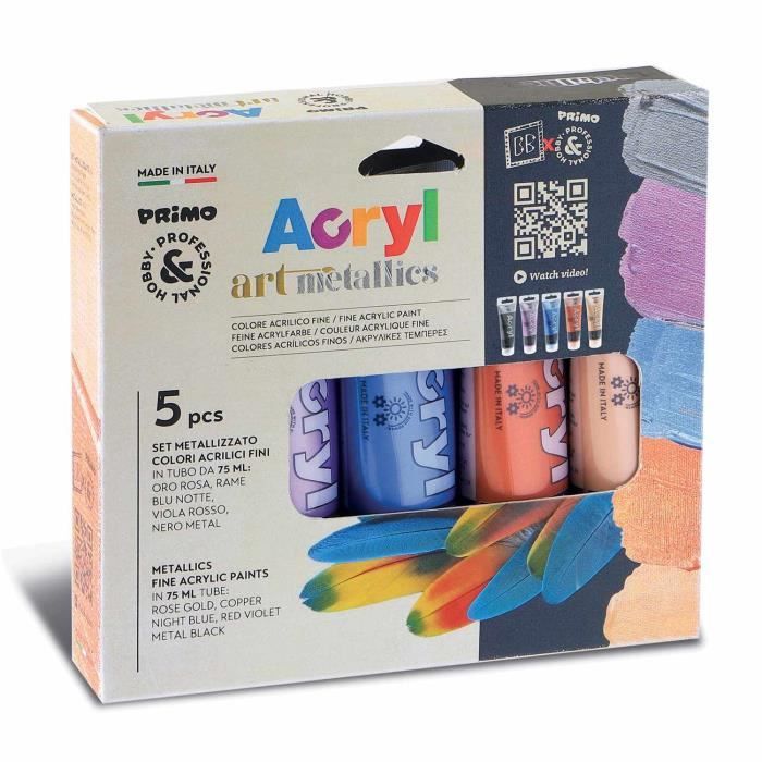 Peinture acrylique - Morocolor - 5 tubes - 75 ml - 5 couleurs métalliques - Brillant