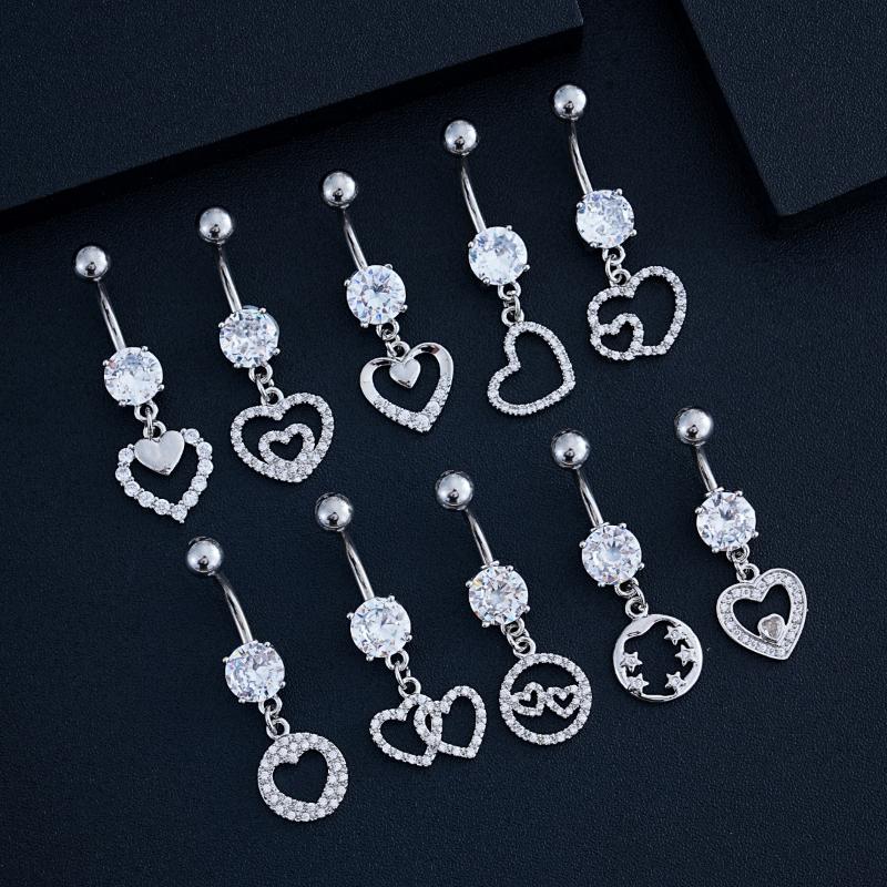 Fashion Simple Zircon Heart Belly Button Rings Stainless Steel Navel Piercing Barbell For Women Sexy Body Jewelry Beach Jewelry