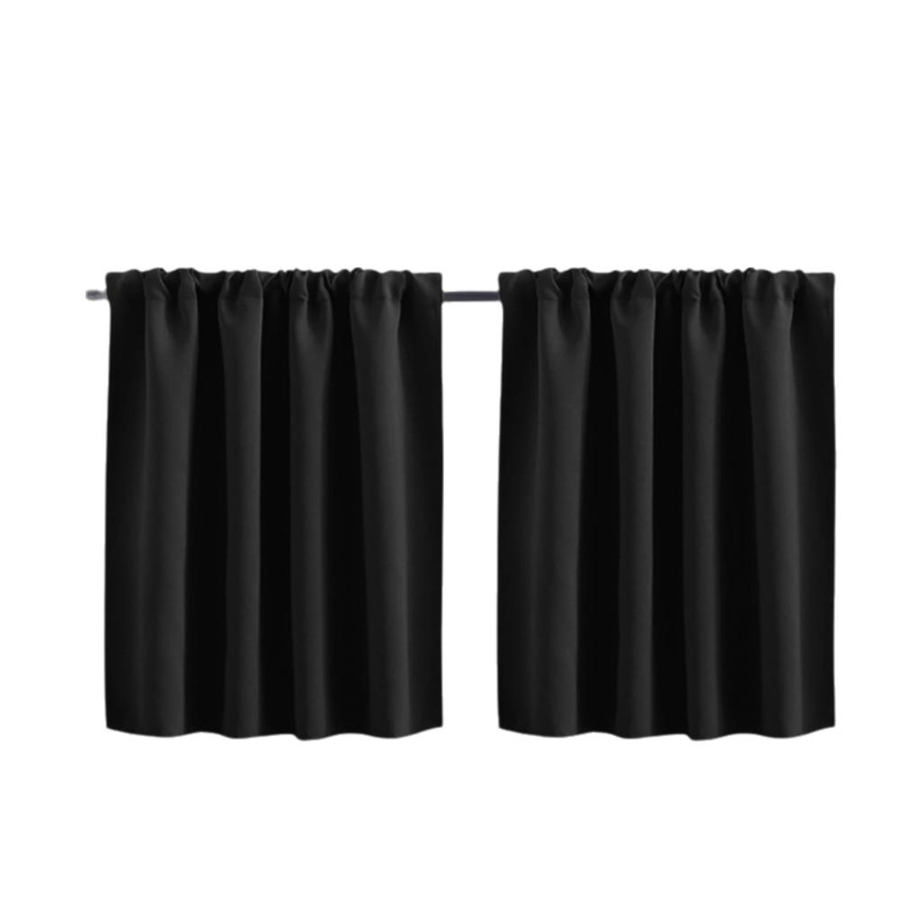 

2PCS Through-rod Design Blackout Drapes Solid Color Room Partition Curtain Cabinet Curtain Cafe 29.92x23.62 in чорний