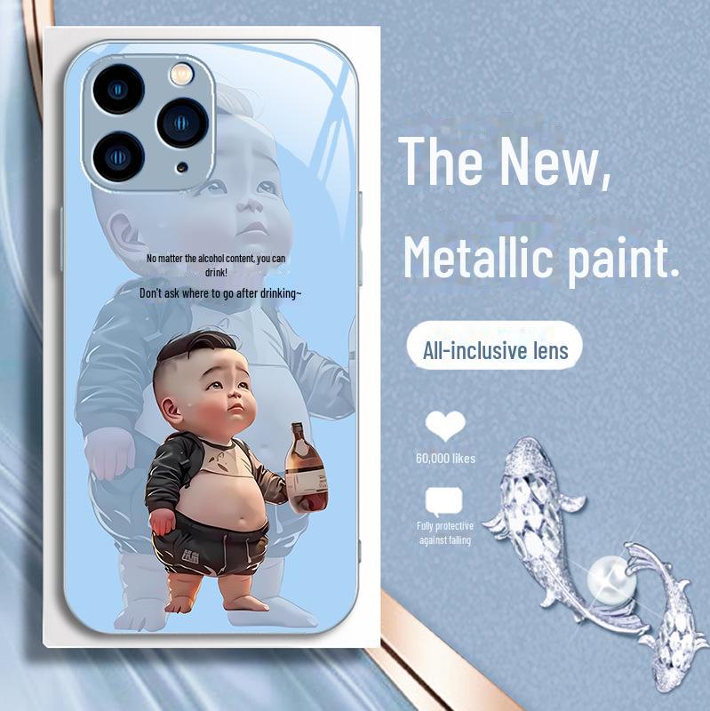 Apple Liquid Glass Anti-Fall Case for iPhone 15/14/13/12/11/7/8 Plus Men - Cartoon Design, Pro New Model, Perfect Fit, Durable Protection.