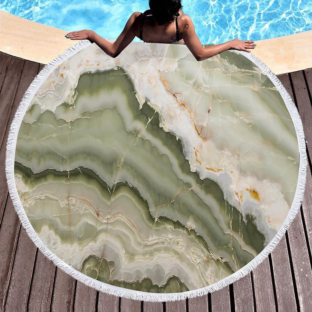 Abstract Marble Round Beach Blanket Microfiber Sand Resistant Beach Throw Towel Absorbent and Quick-drying Pool Towel Picnic Mat
