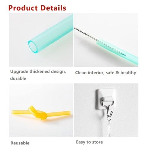 12 Reusable Silica Gel Straws with 2 Cleaning Brushes, BetterJonny Color Kids Straws, Flexible Long Straws for Smoothies, Cocktails, and Hot Drinks
