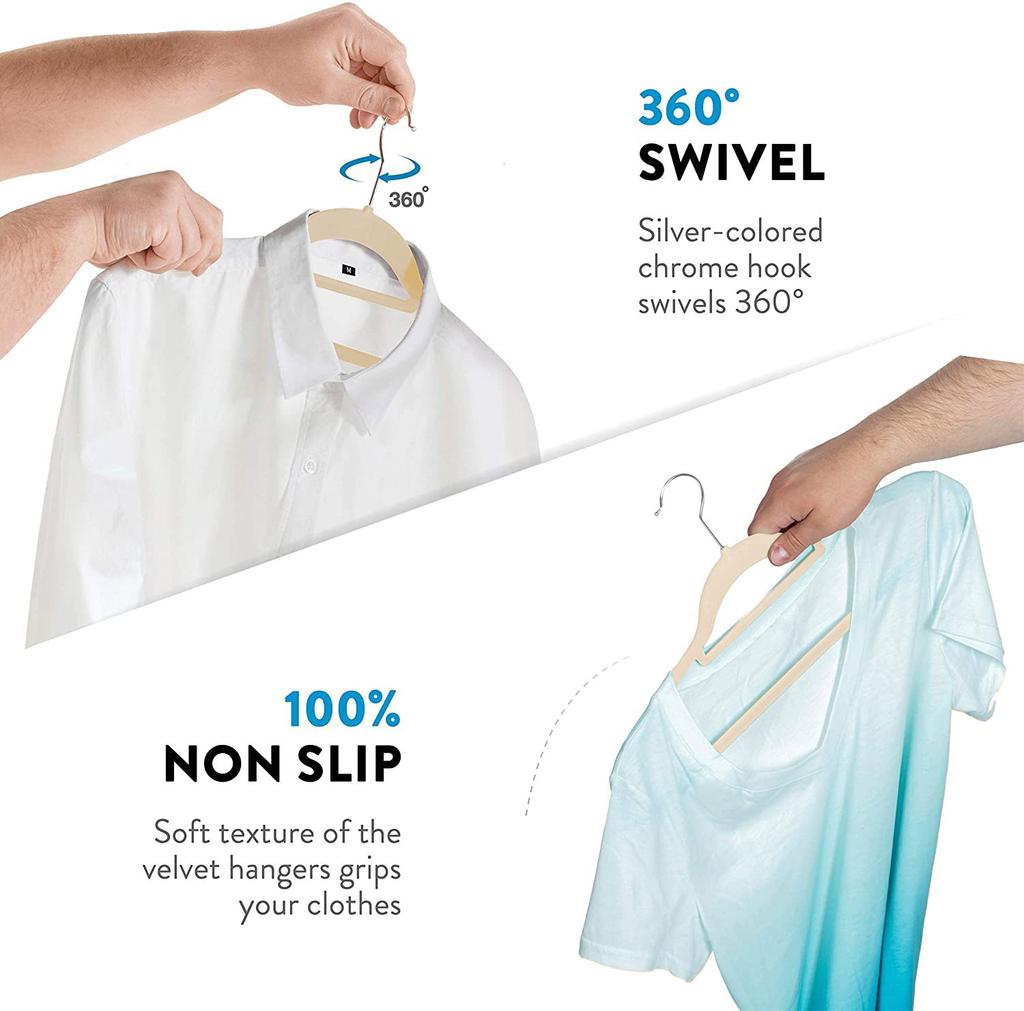 Custom Wholesale Non-slip Velvet Hanger for Clothes and Pants Plastic Hanger Household Organization, Clothing Store, 45cm, 10Pcs