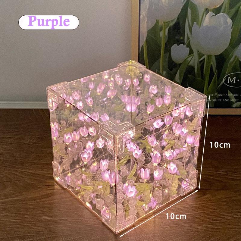 

20pcs Flower DIY Tulip Mirrror Pink/Blue/Purple String Light Square Shape 3D Night Light Creative Birthday Handmade Lamp фиолетовый