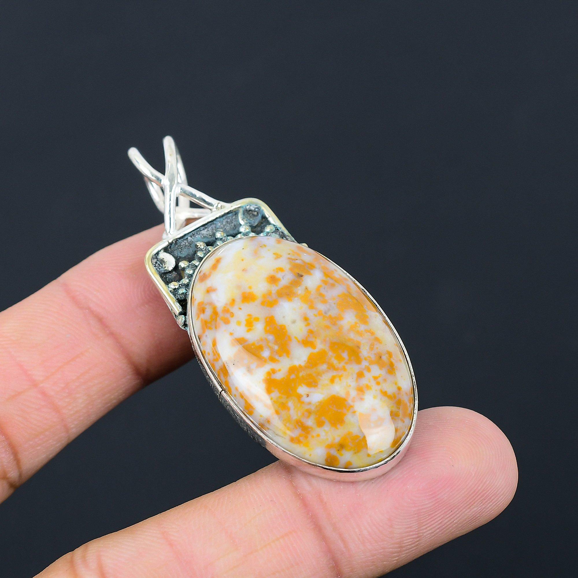 

Sisters Day Deal Sterling Silver Oval Natural Plume Agate Unique Pendant Jewelry