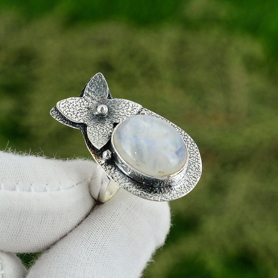 Gift For Her 925 Silver Natural Rainbow Moonstone Solitaire Adjustable Ring Adjustable
