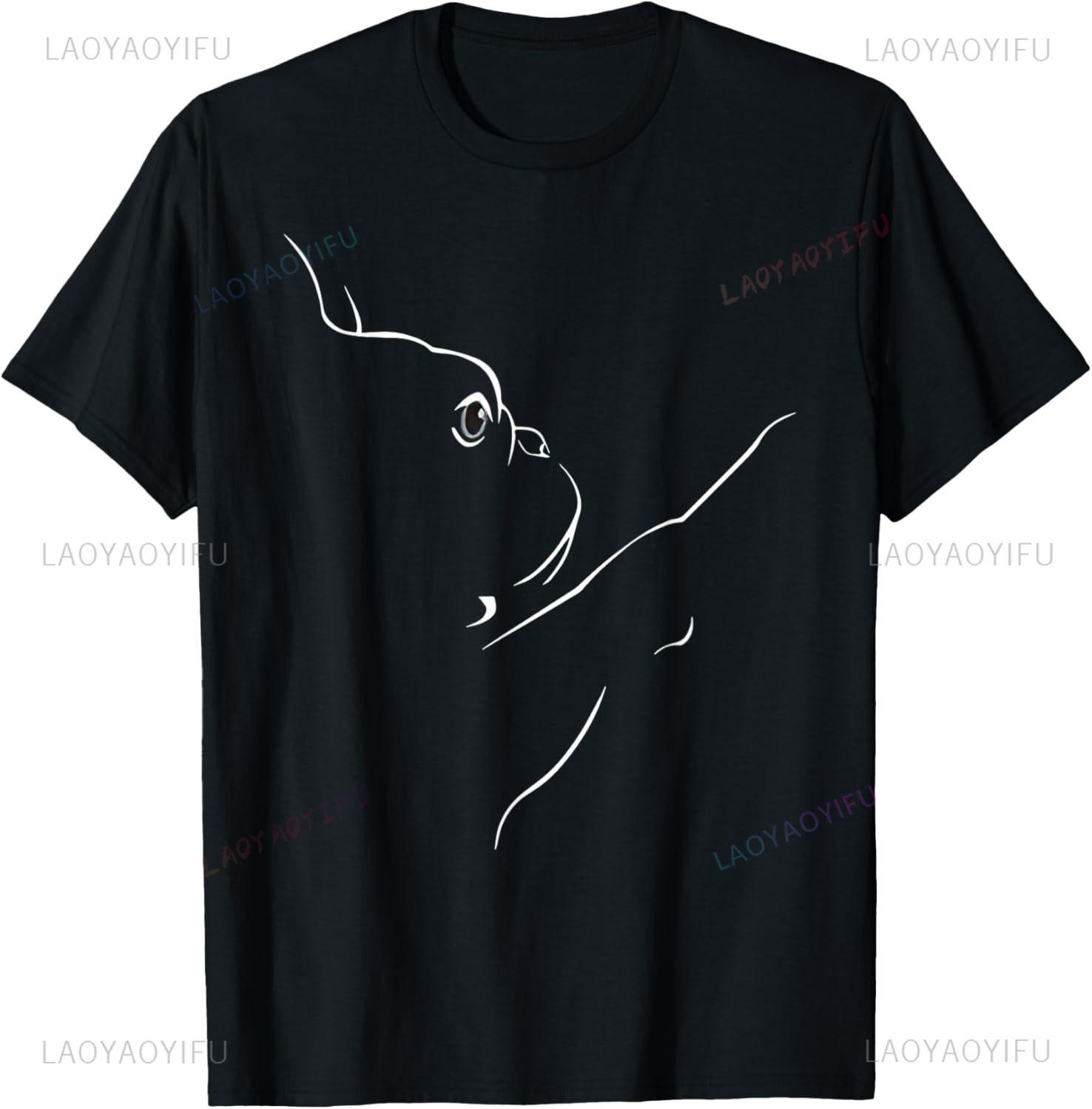French Bulldog Illustration Line Art Bulldog Lovers TShirt Cotton Unisex Summer Streetwear Tops Graphic T Shirts Camiseta S