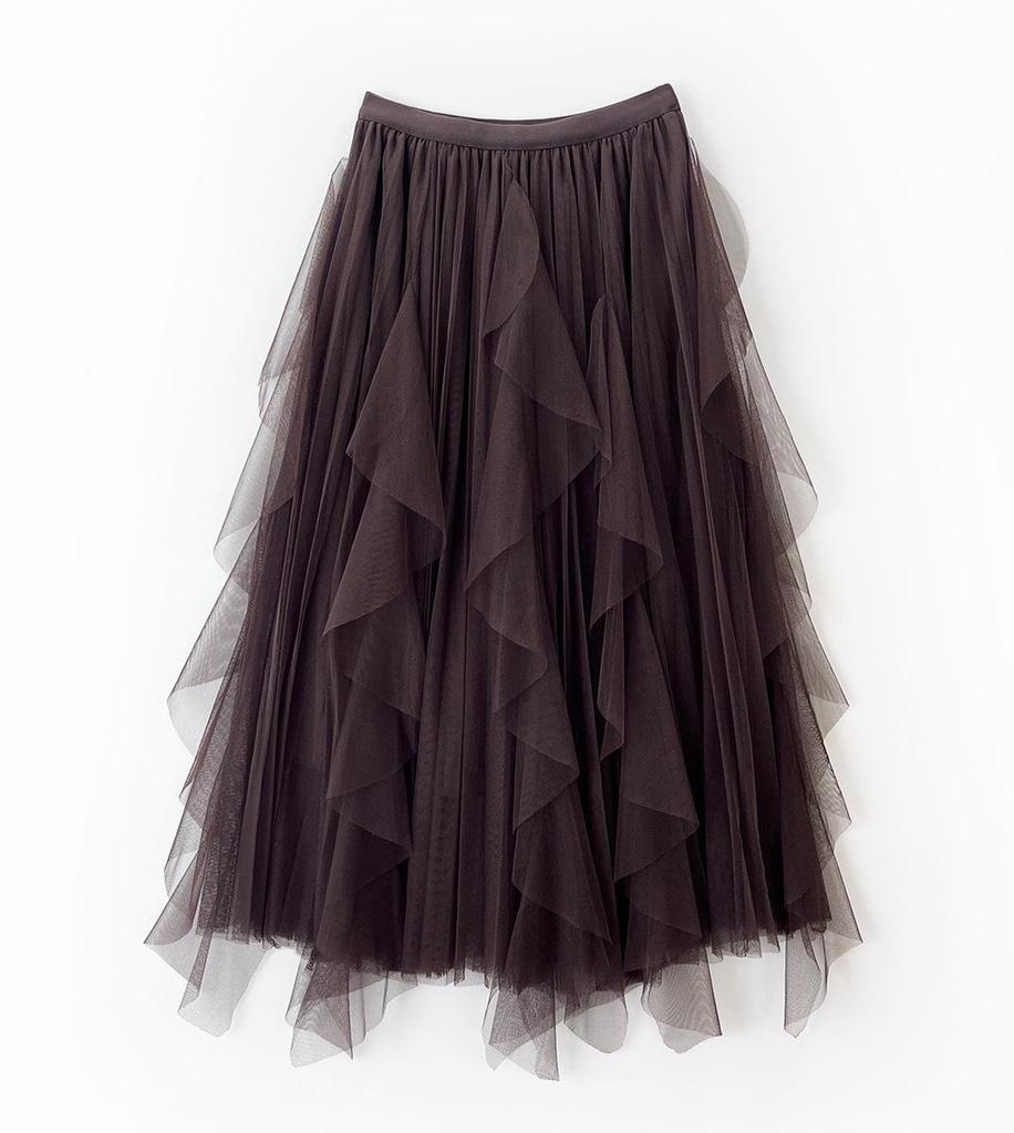 2023 Women's Irregular A-Line Pleated Gauze Skirt with Tassels