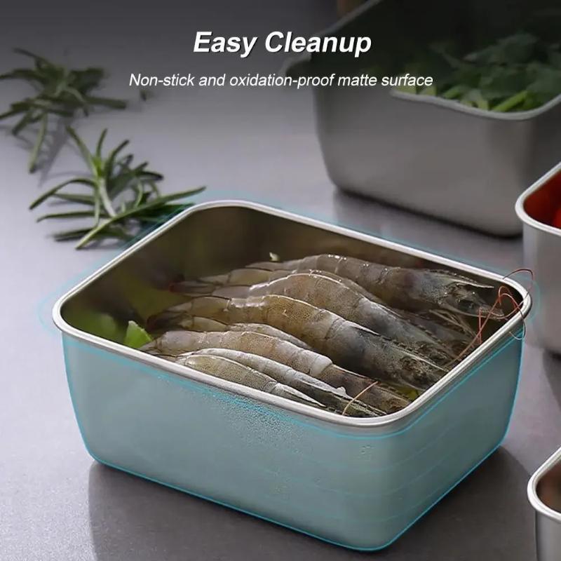 Stainless Steel Food Storage Serving Trays Rectangle Sausage Noodles Fruit Dish with Cover Home Kitchen Organizers FoodContainer