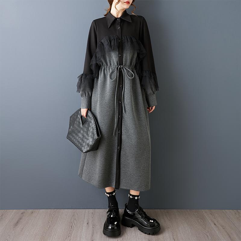 Langarm Plus Größe Vintage neue Kleider für Frauen lässig locker Frühling Herbst Hemdkleid