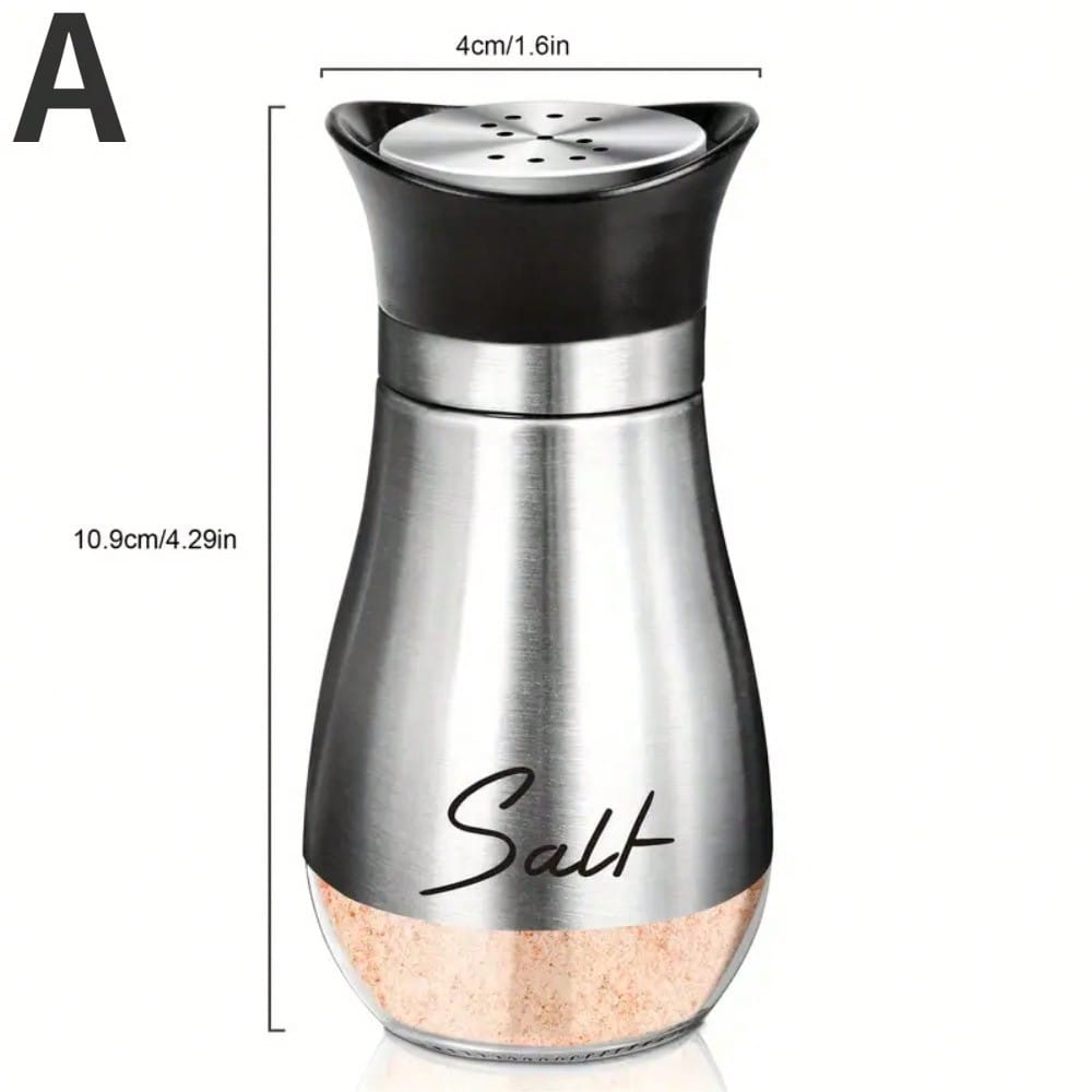 1 Salt/Pepper Shaker 4 Oz Glass Bottom Salt Stainless Steel Lid Kitchen Gadgets Cooking Table Camping BBQ Refillable Design Gift