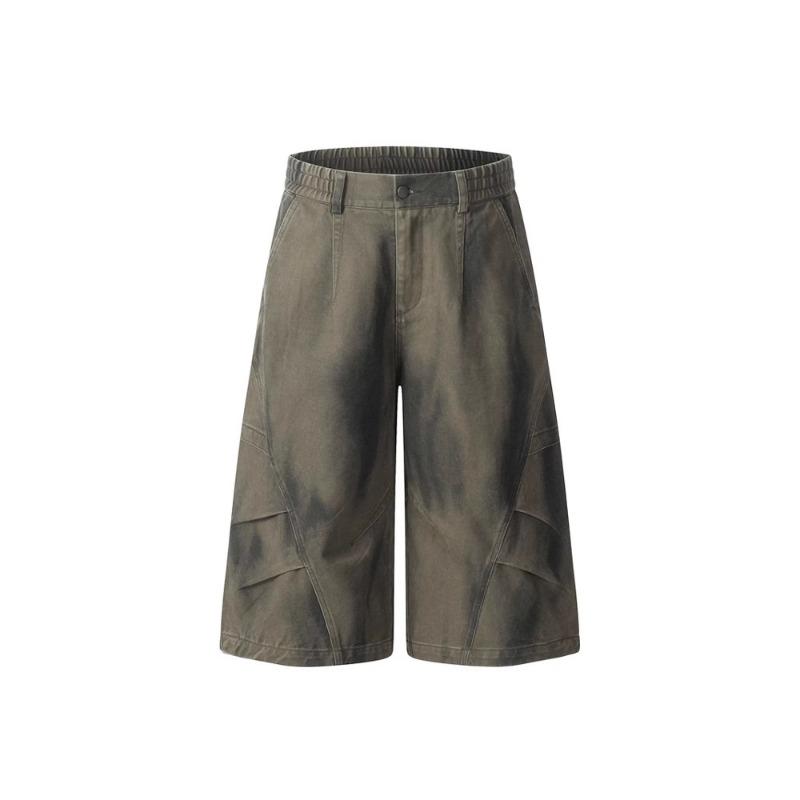 Washed Ink Splashing Dirty Dyed Pleated Tooling Shorts Men's and Women's Retro Loose Wide-leg Couple Jeans