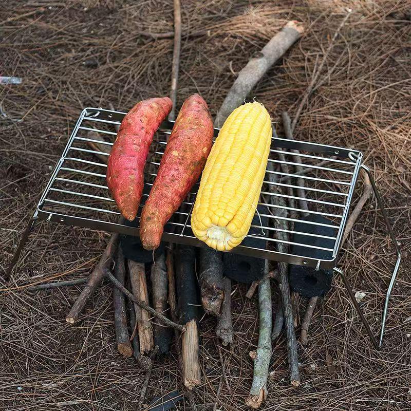 Portable Outdoor Camping Grill: Foldable Stove Stand & Barbecue Rack with Mesh Feet