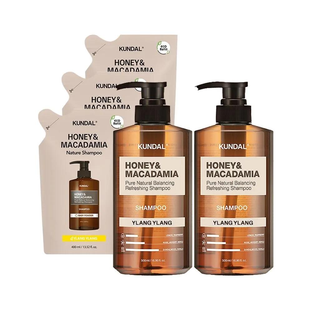 KUNDAL Nature Shampoo Ylang Ylang 500ml x2 + Refill Ylang Ylang 400ml x3