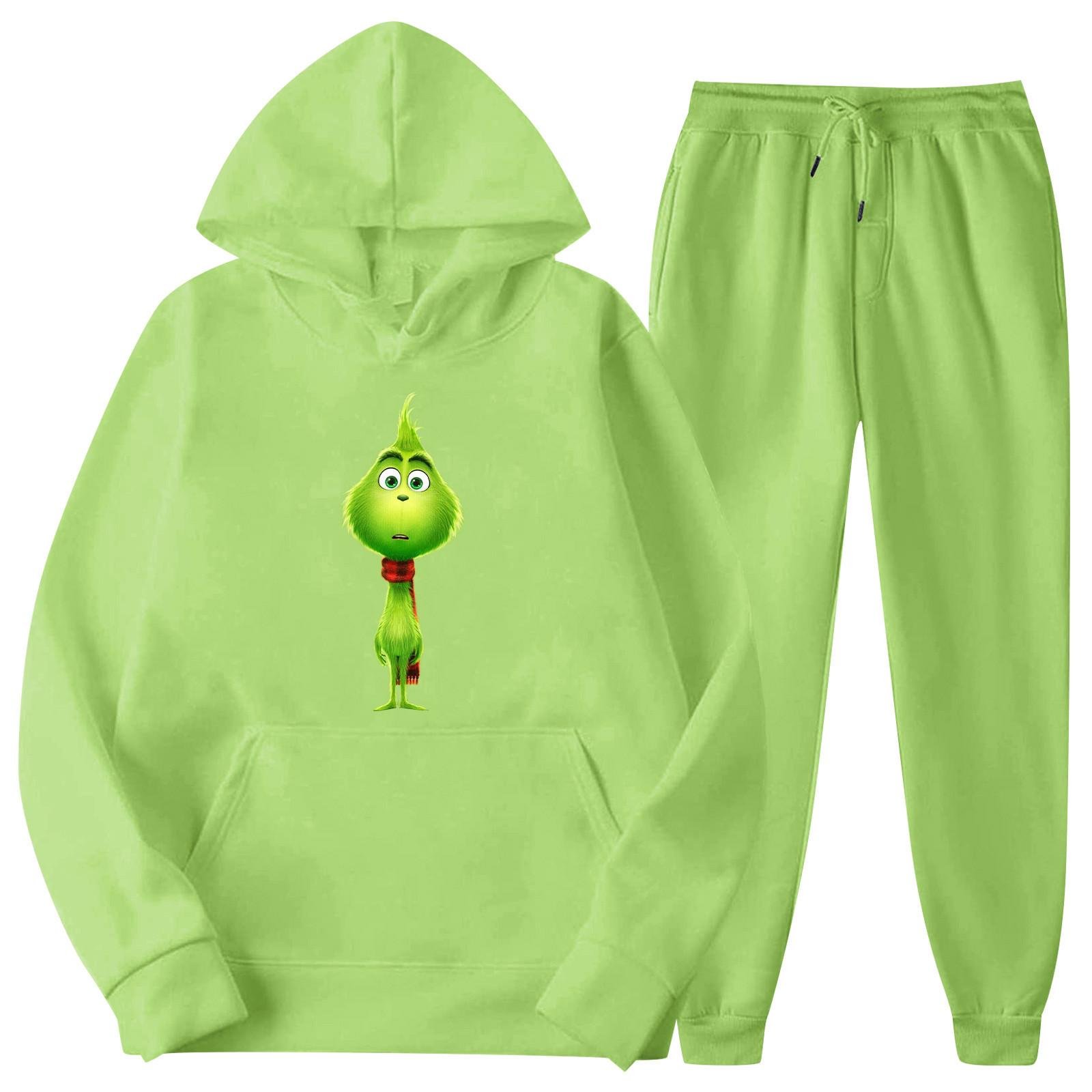 

Mens Hooded Sports Tracksuit Unisex Two-Piece Running Outfits Long Sleeve Pullover Hoodies Sweatshirt+Sweatpants Set зелёный