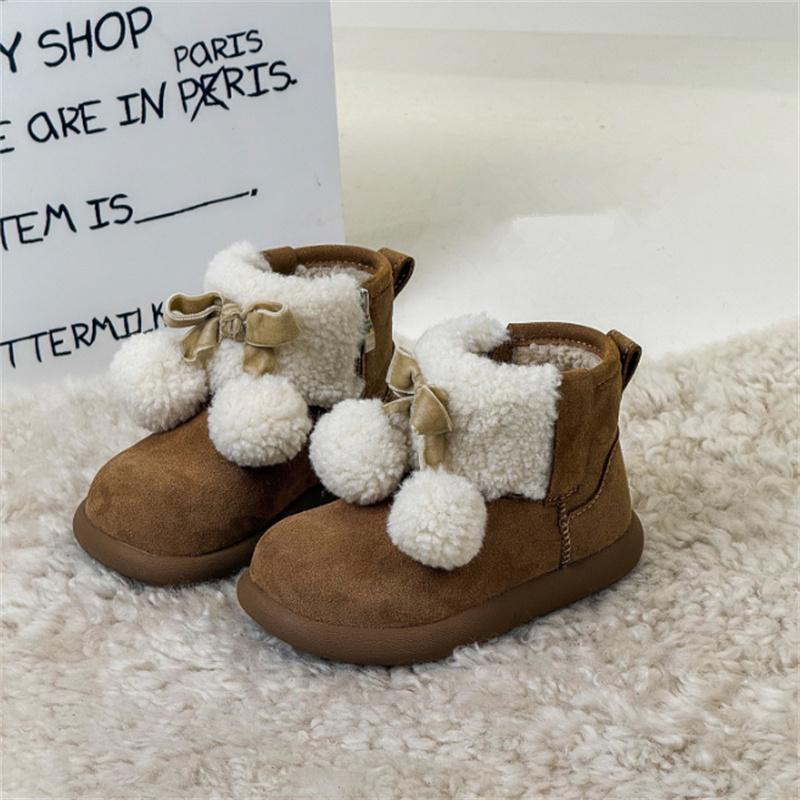 Winter Children Snow Boots Leather Warm Plush Toddler Kids Shoes Non-slip  Baby Girls Boots 1-6 Years